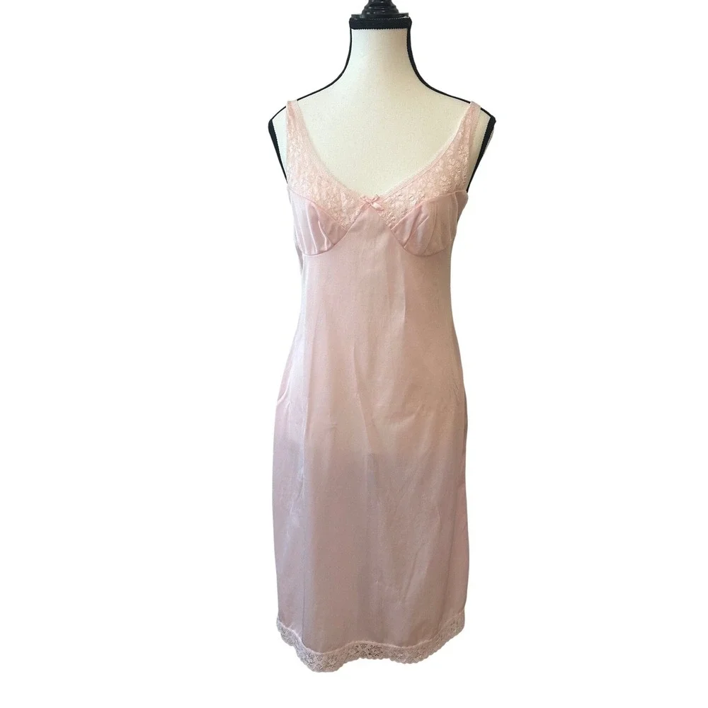 pink vintage coquette fairy slip with lace and cute bow